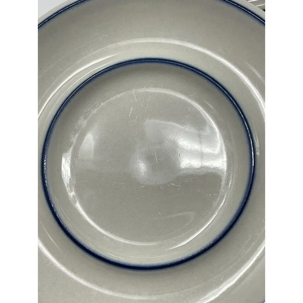 Arabia Finland Saimaa White Blue Rim Vintage Stoneware Saucer Small Plate 5.5”